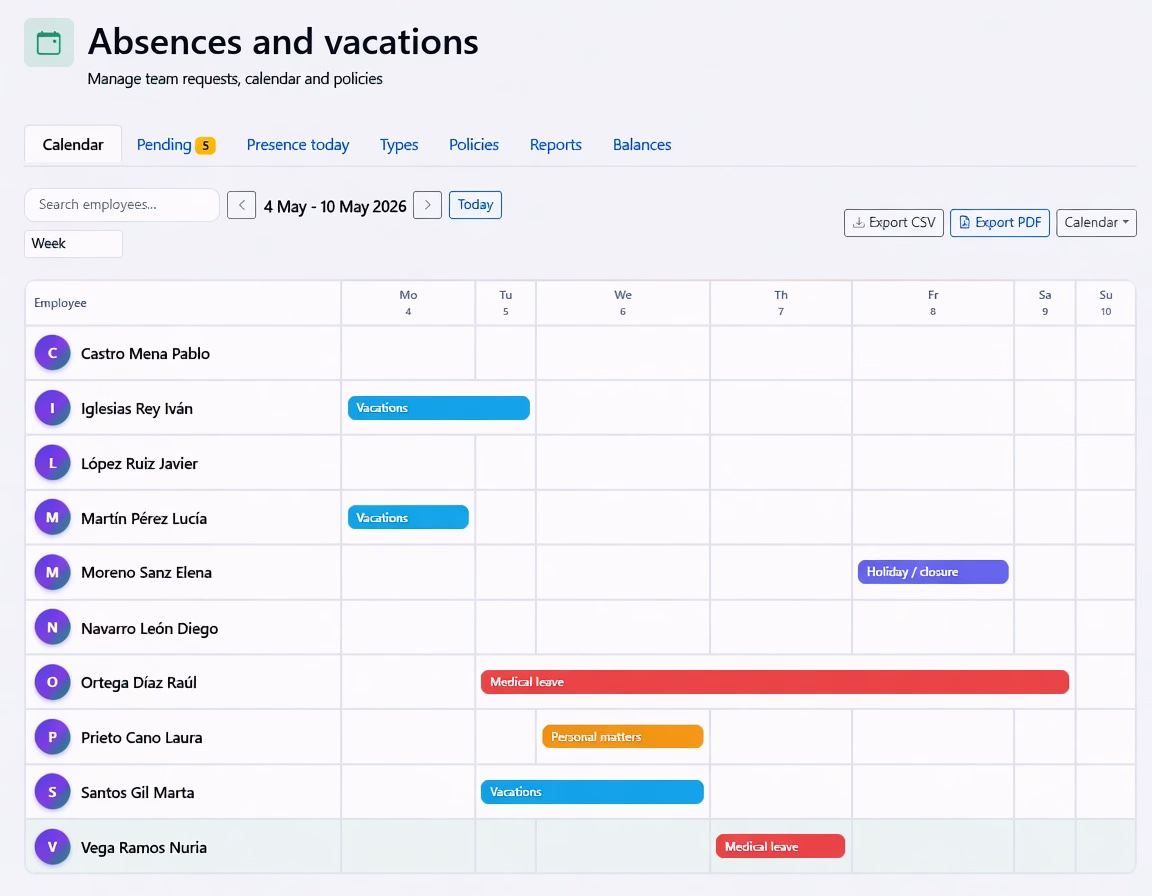 Absences and holidays under control