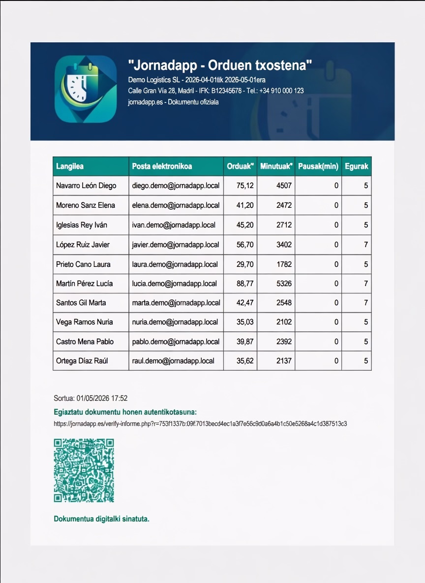Txosten ofizialak, berrikusteko prest, esportatu eta egiaztatu
