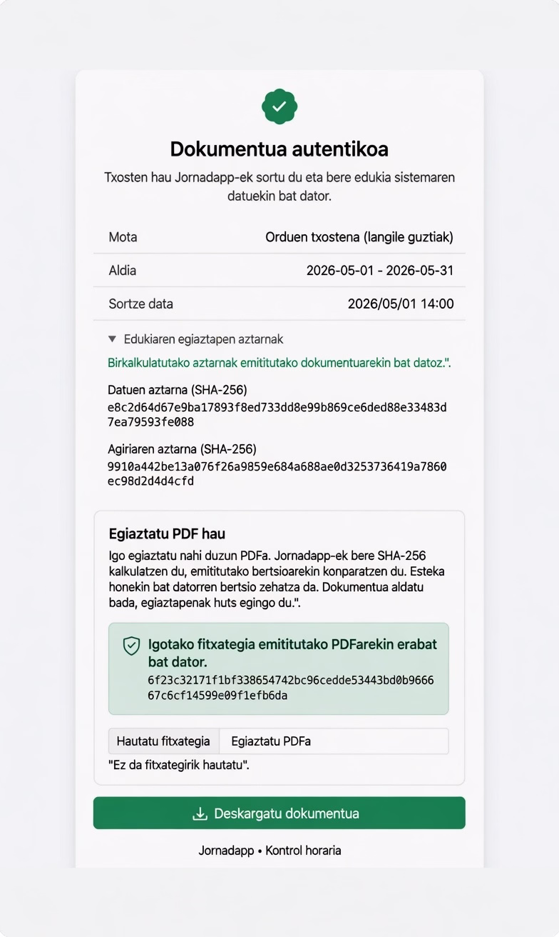 Txosten ofizialak, berrikusteko prest, esportatu eta egiaztatu