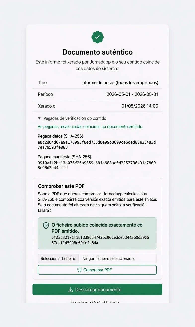 Informes oficiais, listos para revisar, exportar e verificar