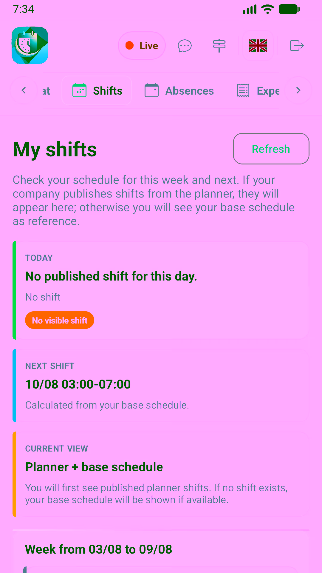 Shifts and absences