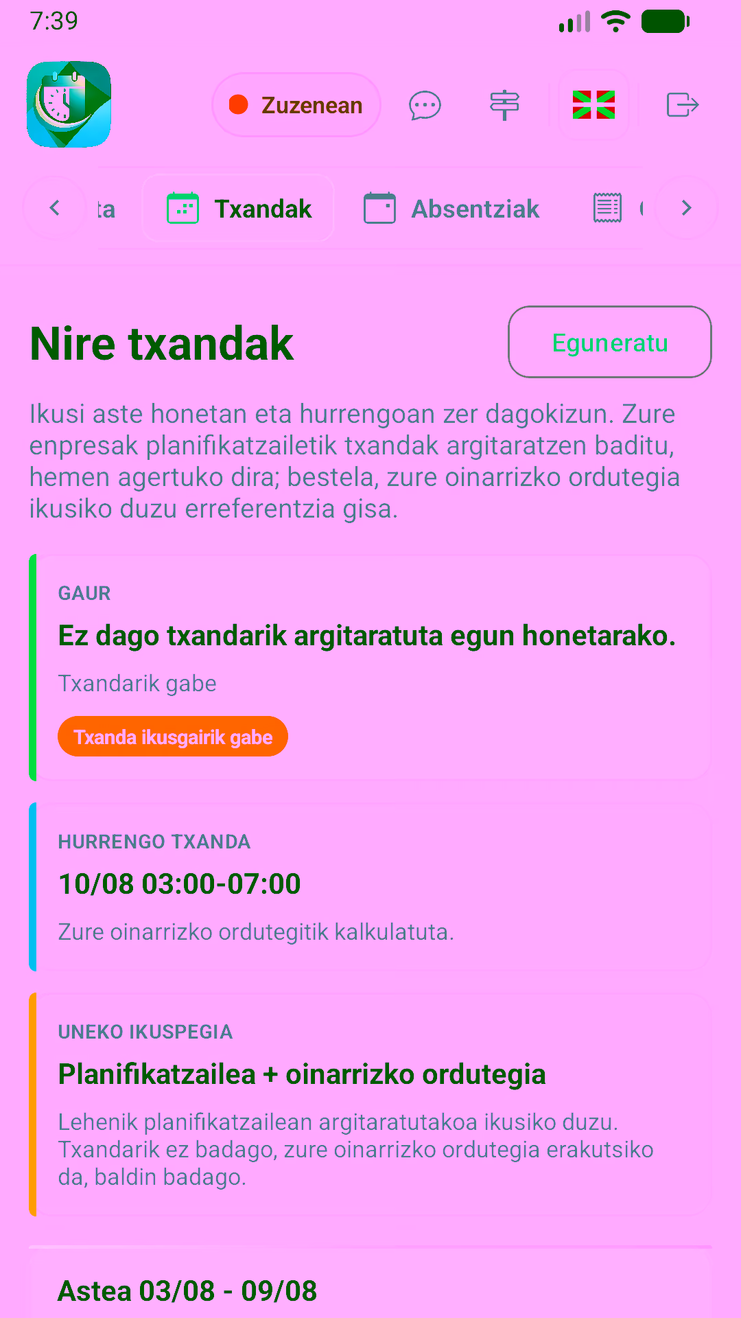 Txandak eta absentziak