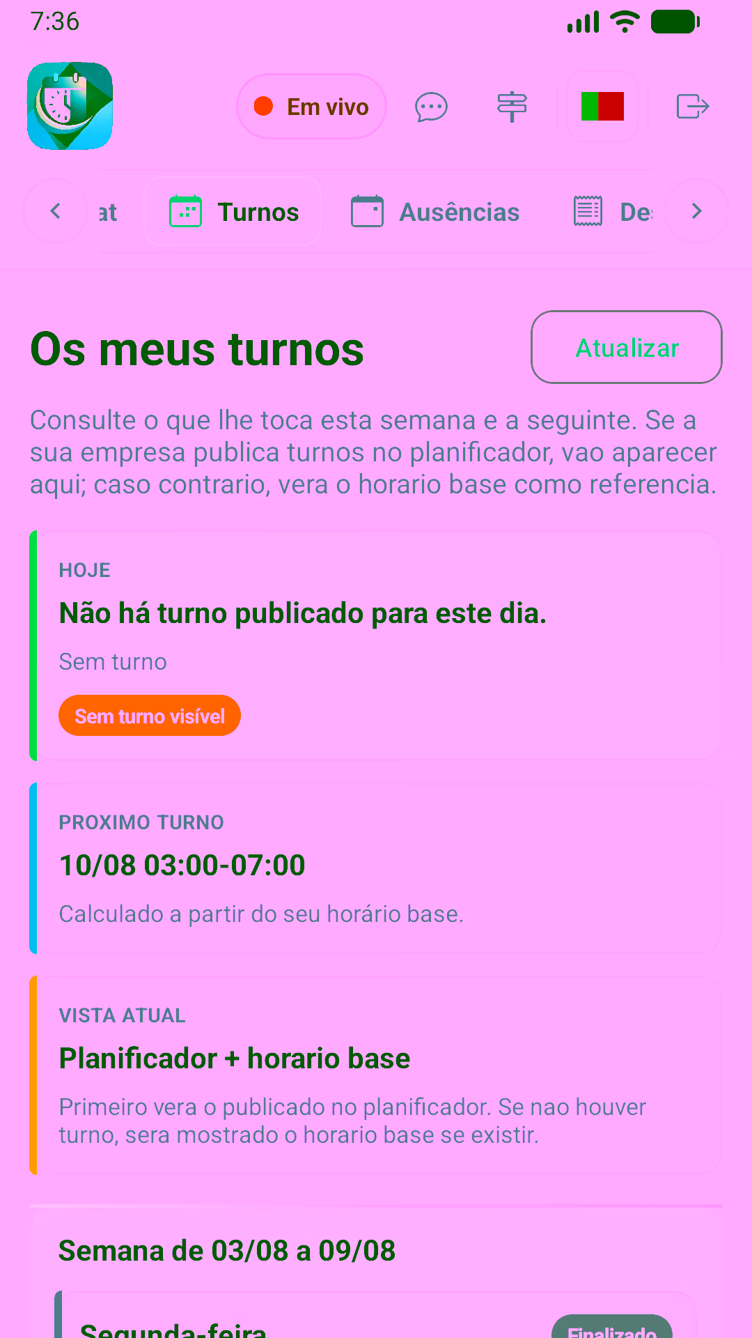 Turnos e ausencias